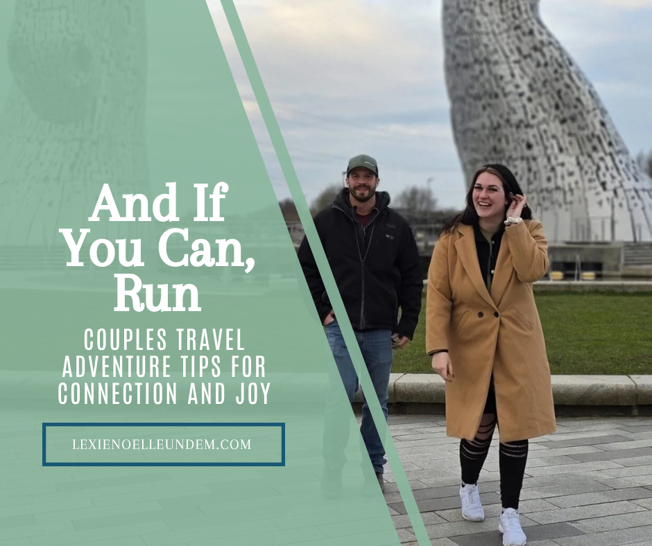 Travel moment at The Kelpies in Falkirk, Scotland — a perfect stop for couples travel adventure tips and connection.
