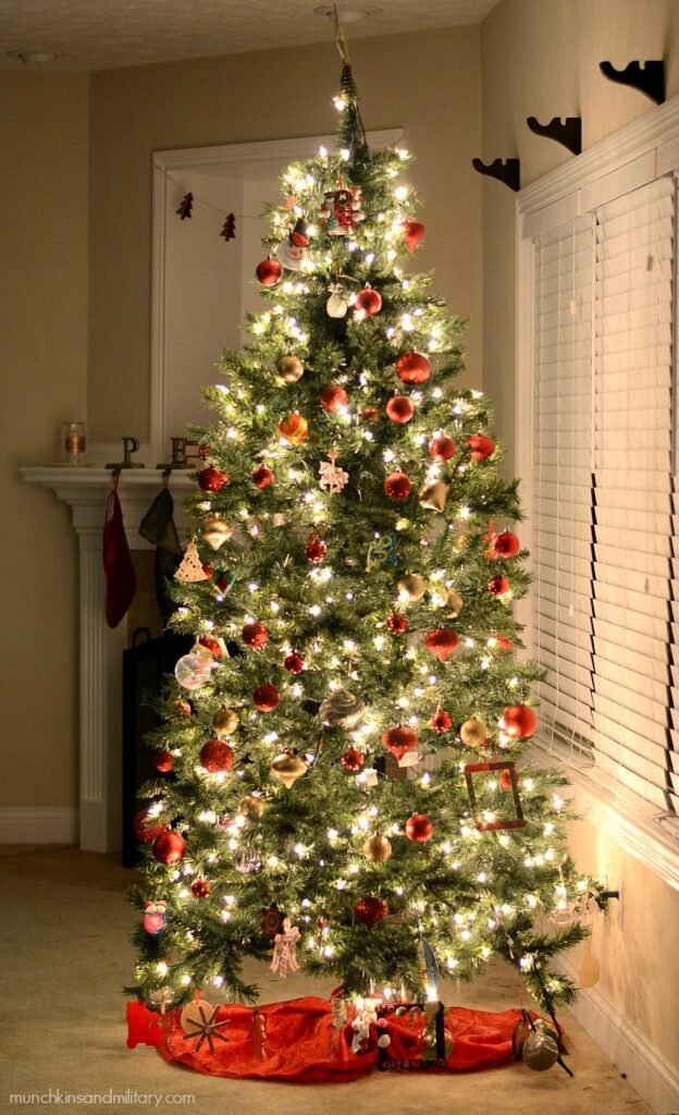 Lighted Red Christmas Tree. Photo Credit: Three Little Ferns