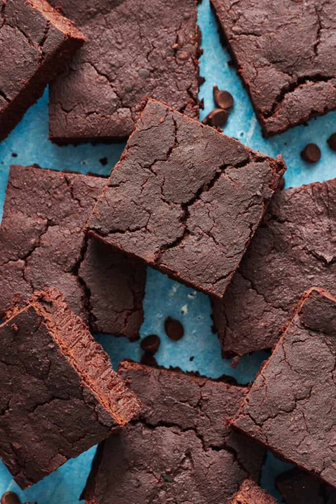 Black bean brownies arranged on a plate, a refined sugar-free dessert for New Year food and healthy recipes for kids