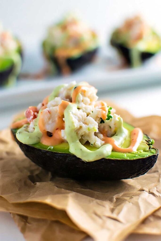 Seafood-stuffed avocados with shrimp and crab, a creative and healthy recipe for New Year celebrations and healthy New Year food