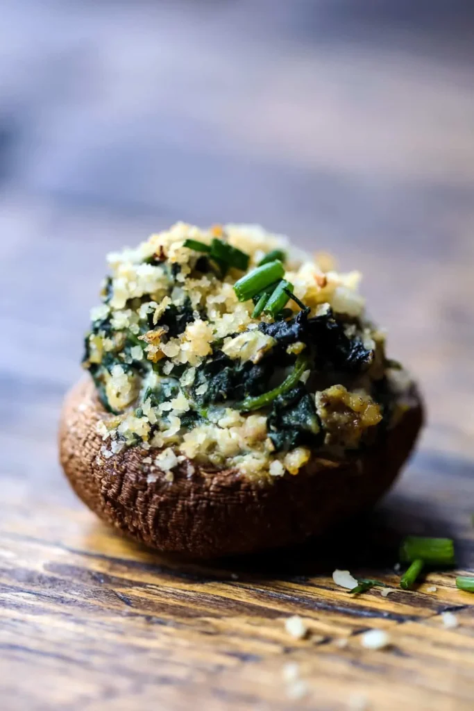 Stuffed mushrooms with ricotta and spinach, bite-sized appetizers perfect for healthy recipes for New Year celebrations and healthy New Year food