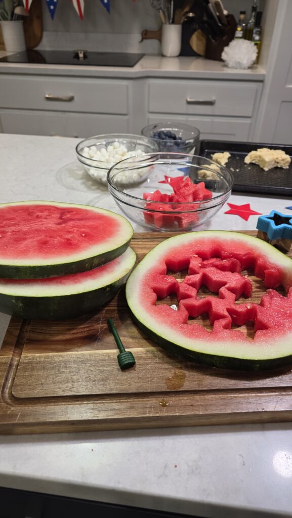 cutting out the watermelon stars