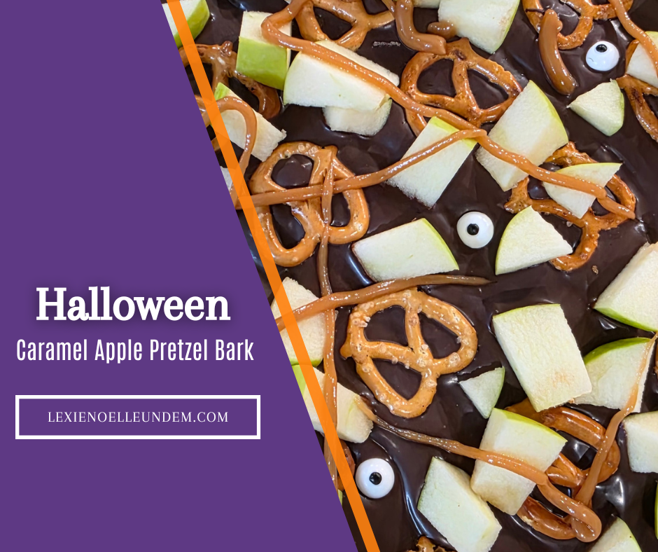 Halloween caramel apple pretzel bark