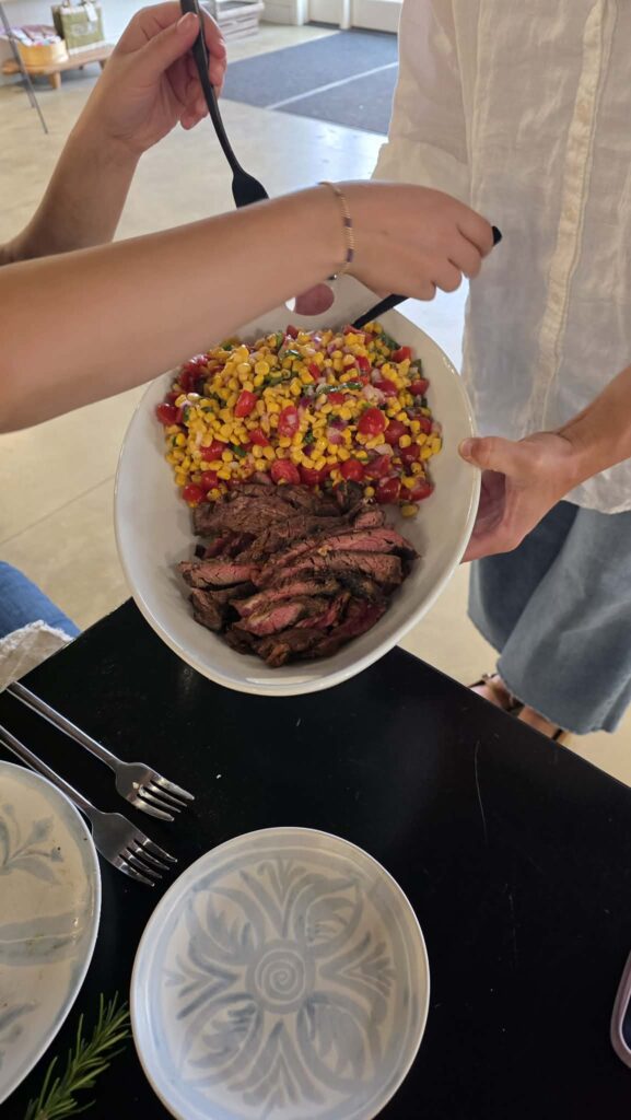 Steak, with a Corn Salad side dish