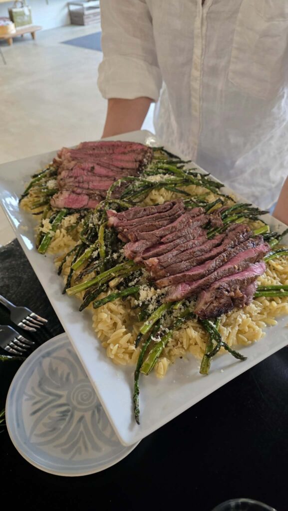 Orzo, Asparagus and Steak dish from dinner at the event