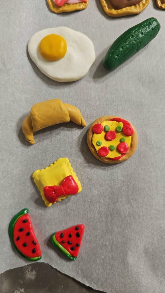 in progress polymer clay food magnets