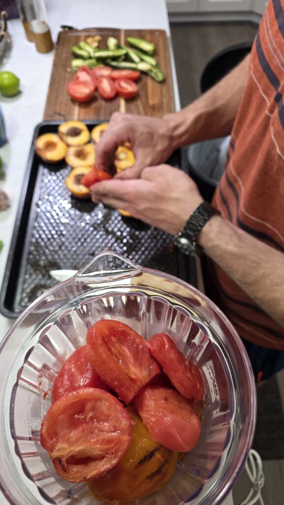 blending peach salsa ingredients